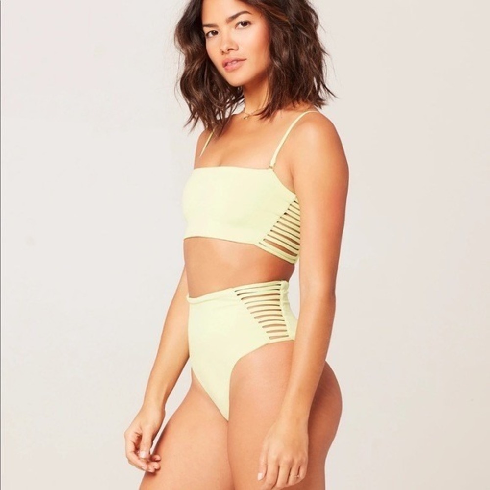 L Space XS‎ Bikini Swimsuit High Waist Cutout Two Piece Yellow Good Fit